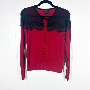 August Silk Red Eyelash Lace Collar Cardigan Medium